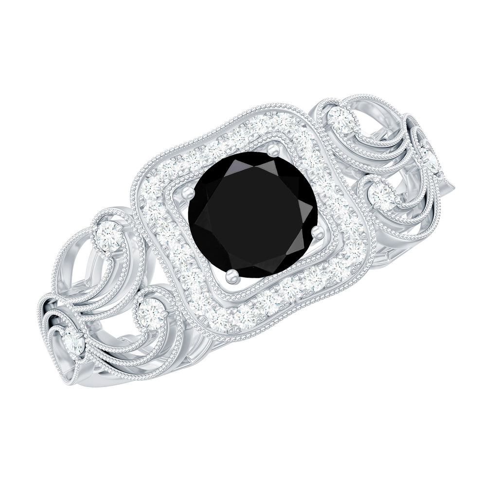 Vintage Style 0.84 Carat Lab Grown Black Diamond Engagement Ring with White Diamond