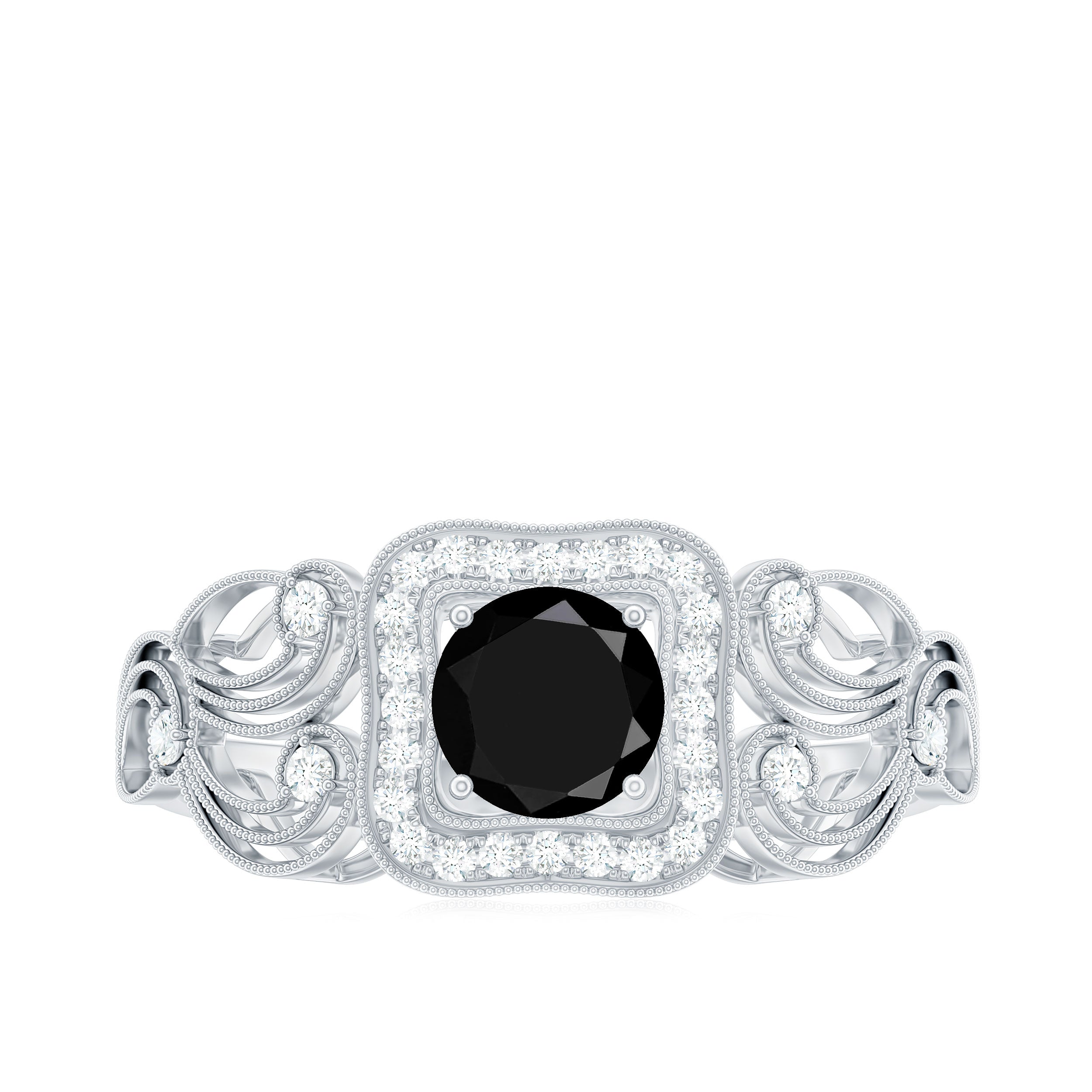 Vintage Style 0.84 Carat Lab Grown Black Diamond Engagement Ring with White Diamond