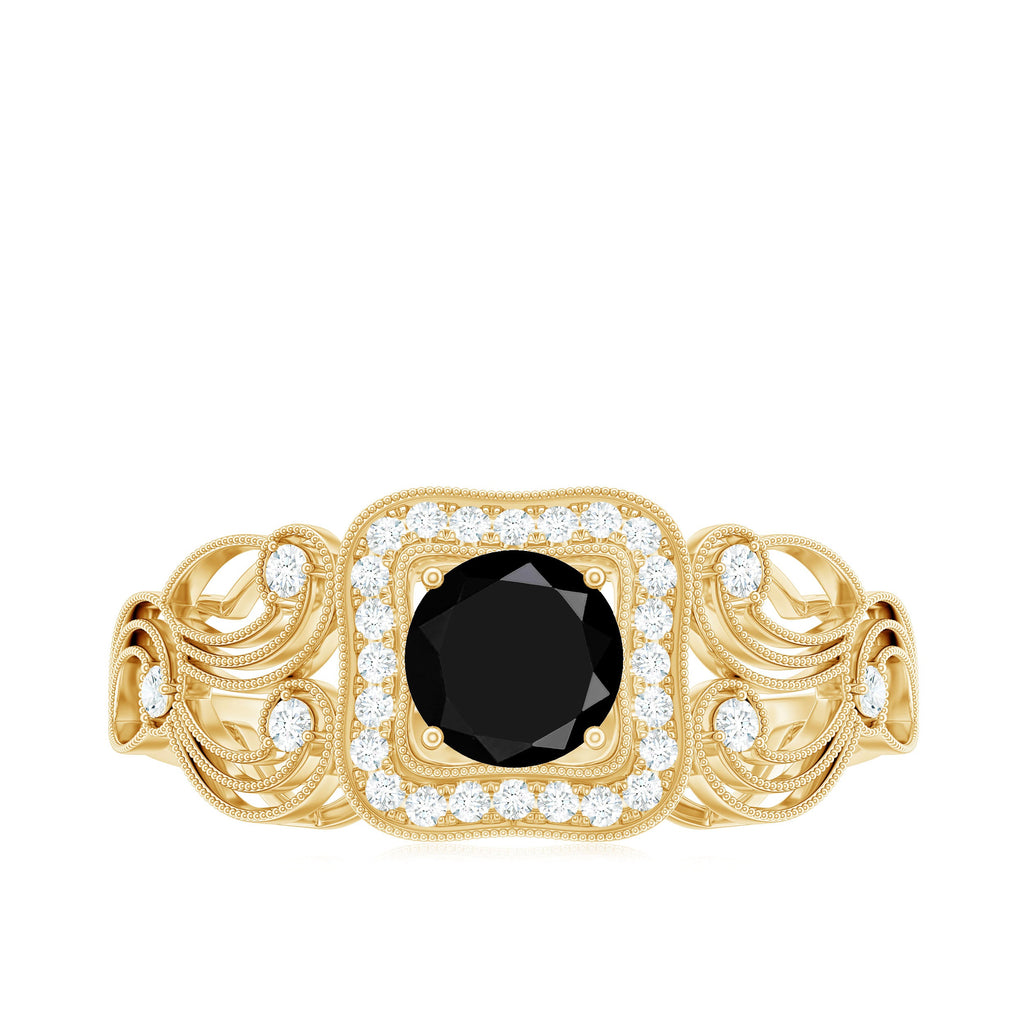 Vintage Style 0.84 Carat Lab Grown Black Diamond Engagement Ring with White Diamond