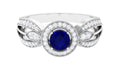 Vintage Inspired Blue Sapphire Engagement Ring with Diamond Split Shank