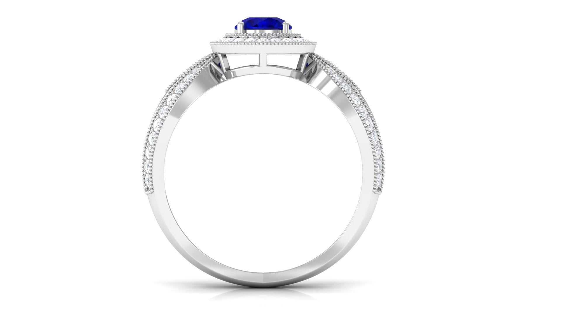 Vintage Inspired Blue Sapphire Engagement Ring with Diamond Split Shank