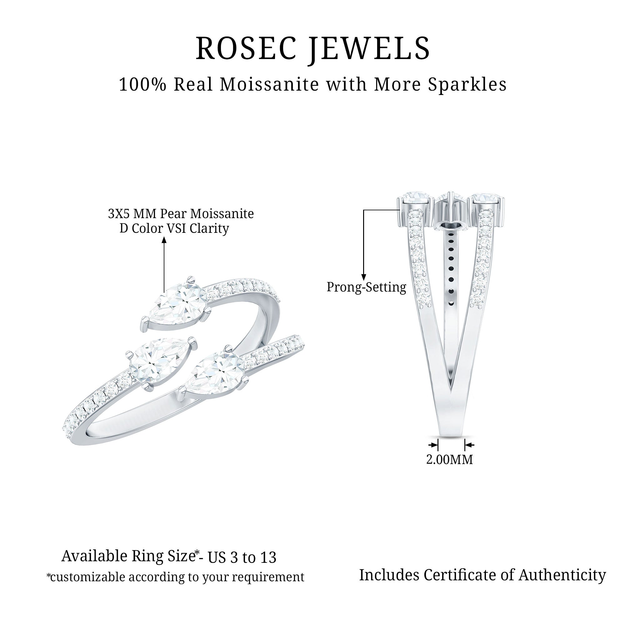 East West Style Moissanite 3 Stone Wrap Ring