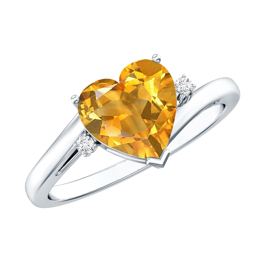 Natural 8mm Citrine Heart Engagement Ring with Diamond