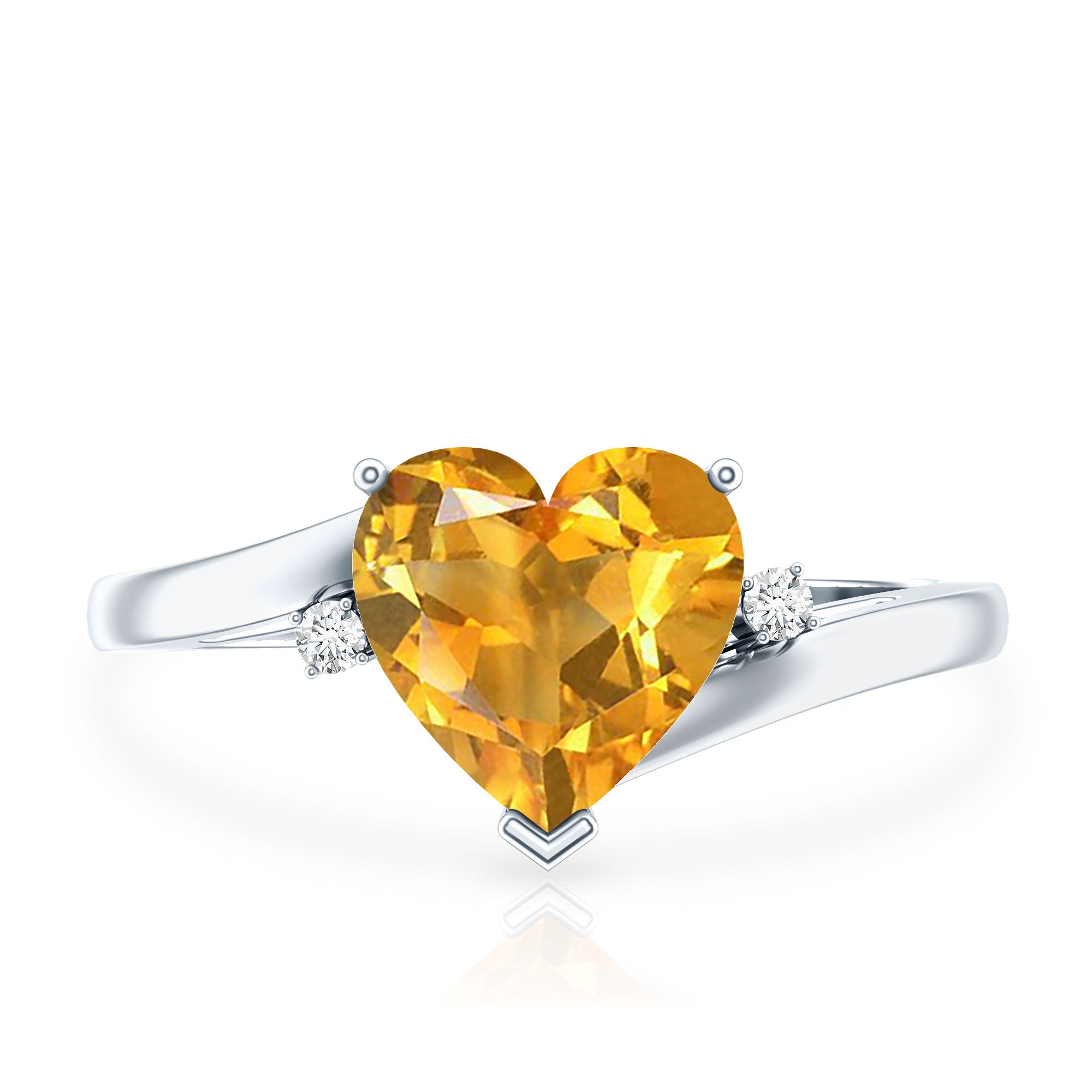 Natural 8mm Citrine Heart Engagement Ring with Diamond