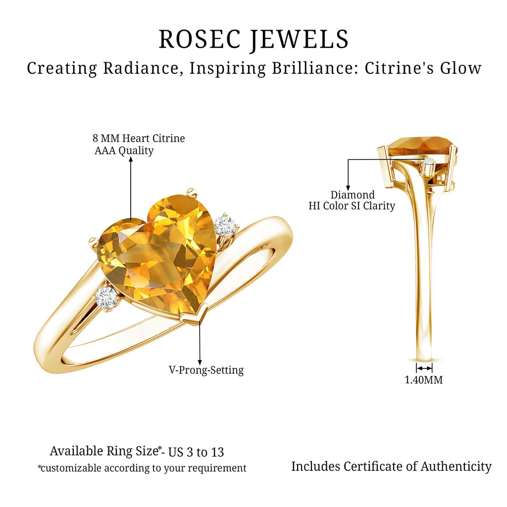 Natural 8mm Citrine Heart Engagement Ring with Diamond
