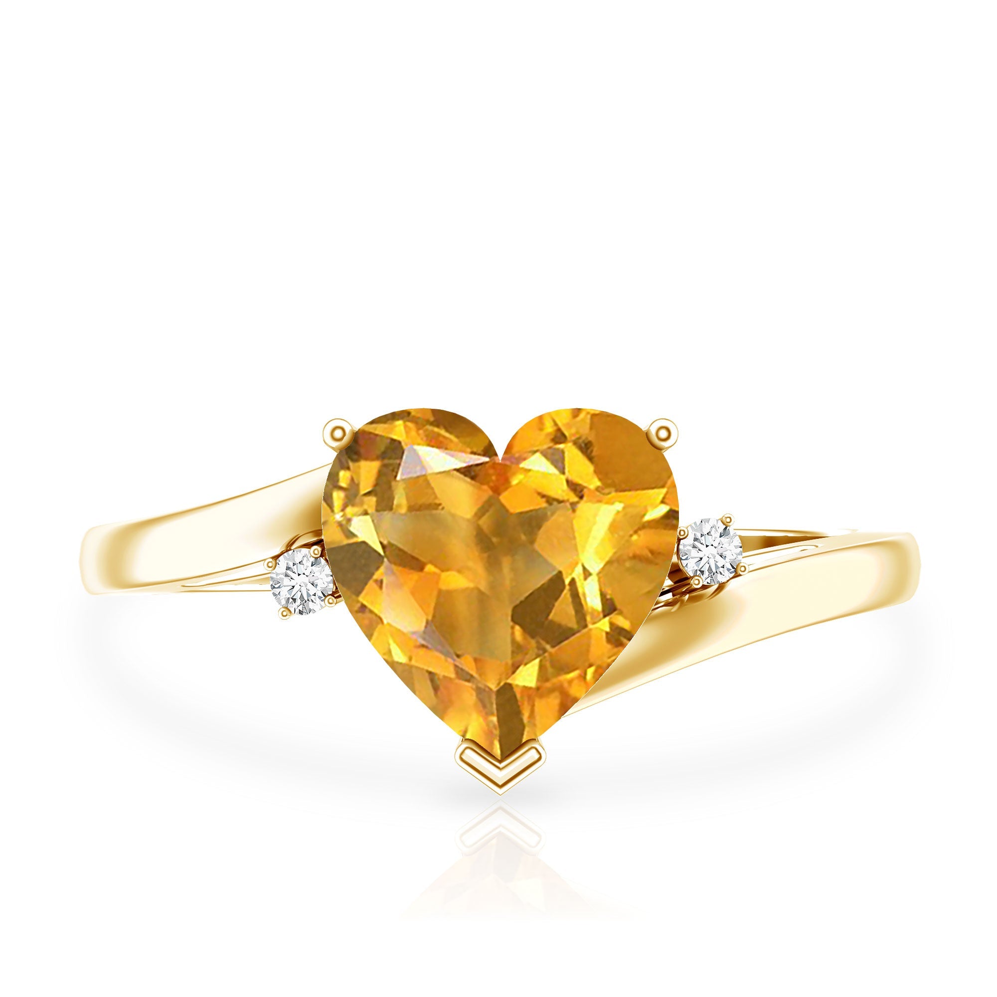 Natural 8mm Citrine Heart Engagement Ring with Diamond