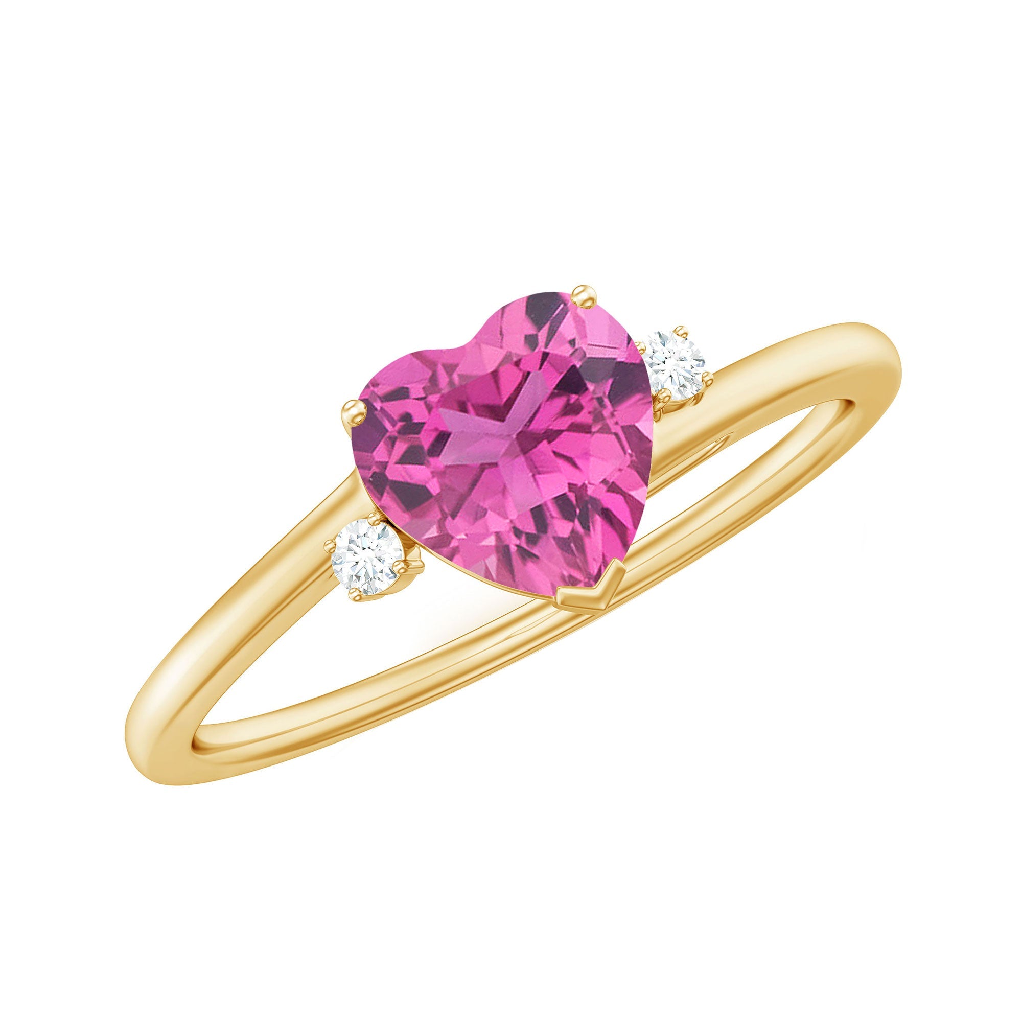 1 CT Heart Shape Pink Tourmaline Solitaire Promise Ring with Diamond