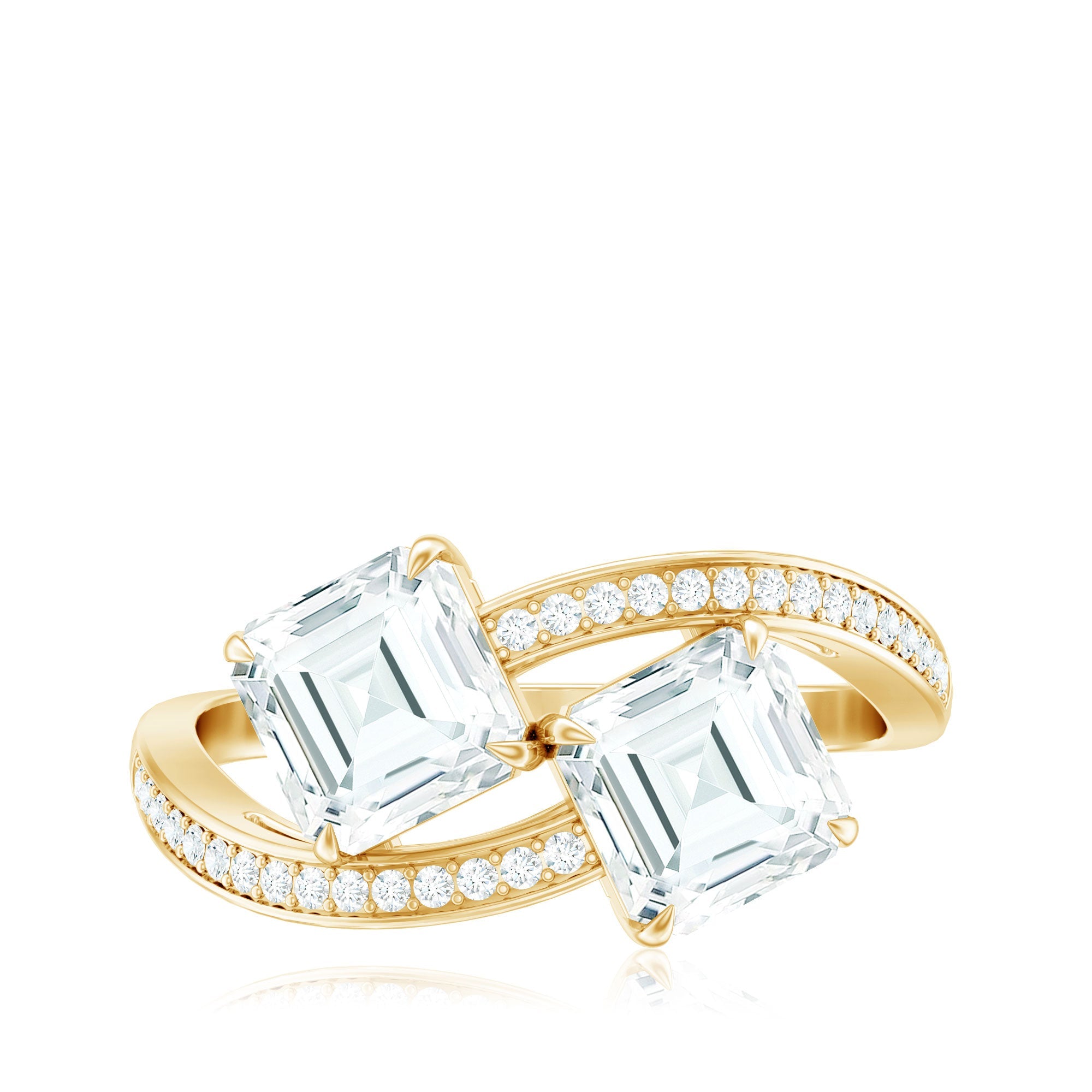 Asscher Cut Cubic Zirconia Two Stone Engagement Ring
