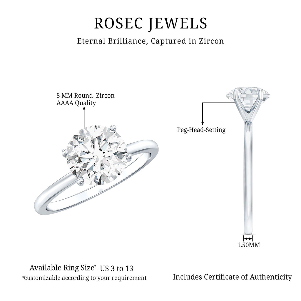 2 CT Simple Round Zircon Solitaire Ring in Peg Head Setting