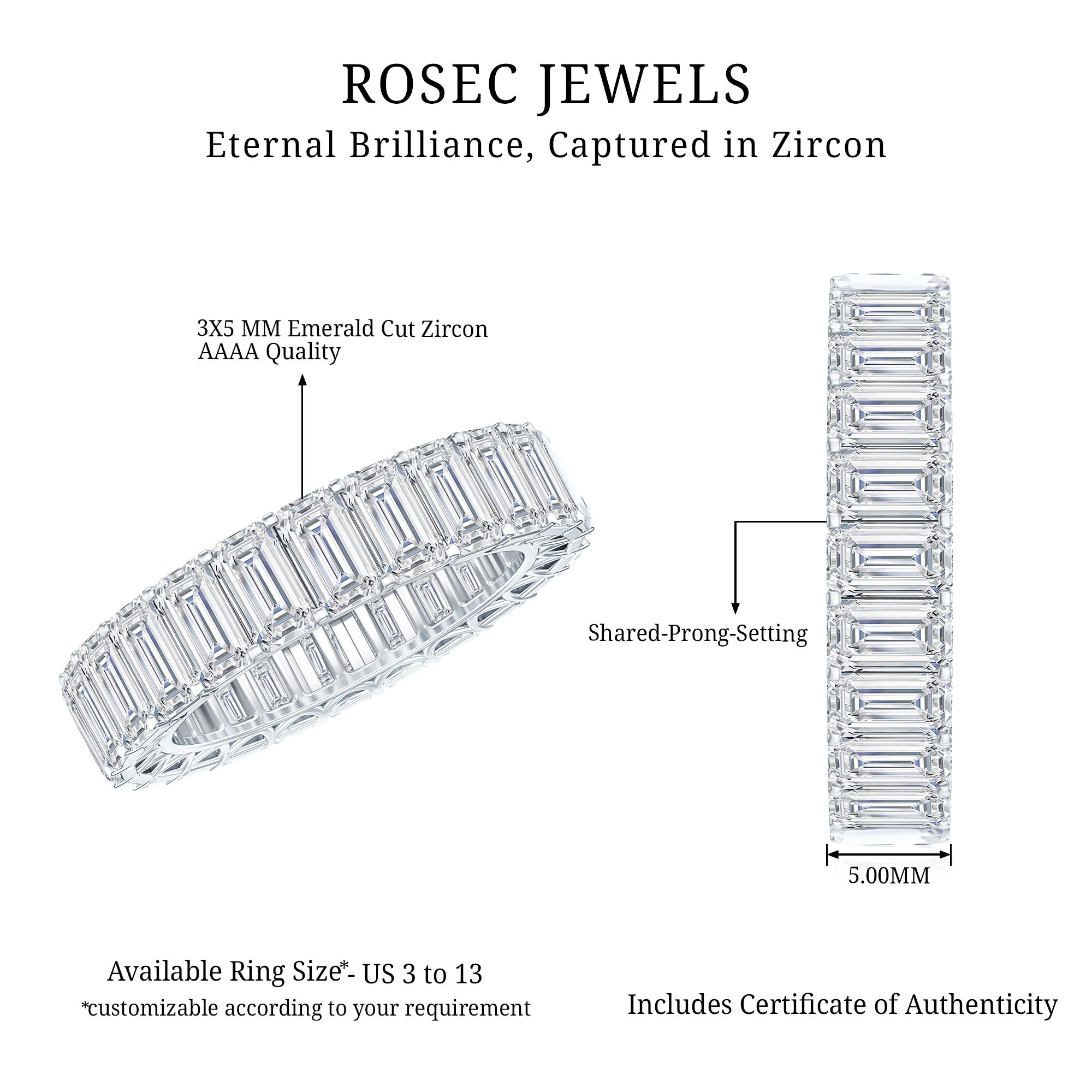 Emerald Cut Zircon Full Eternity Band Ring