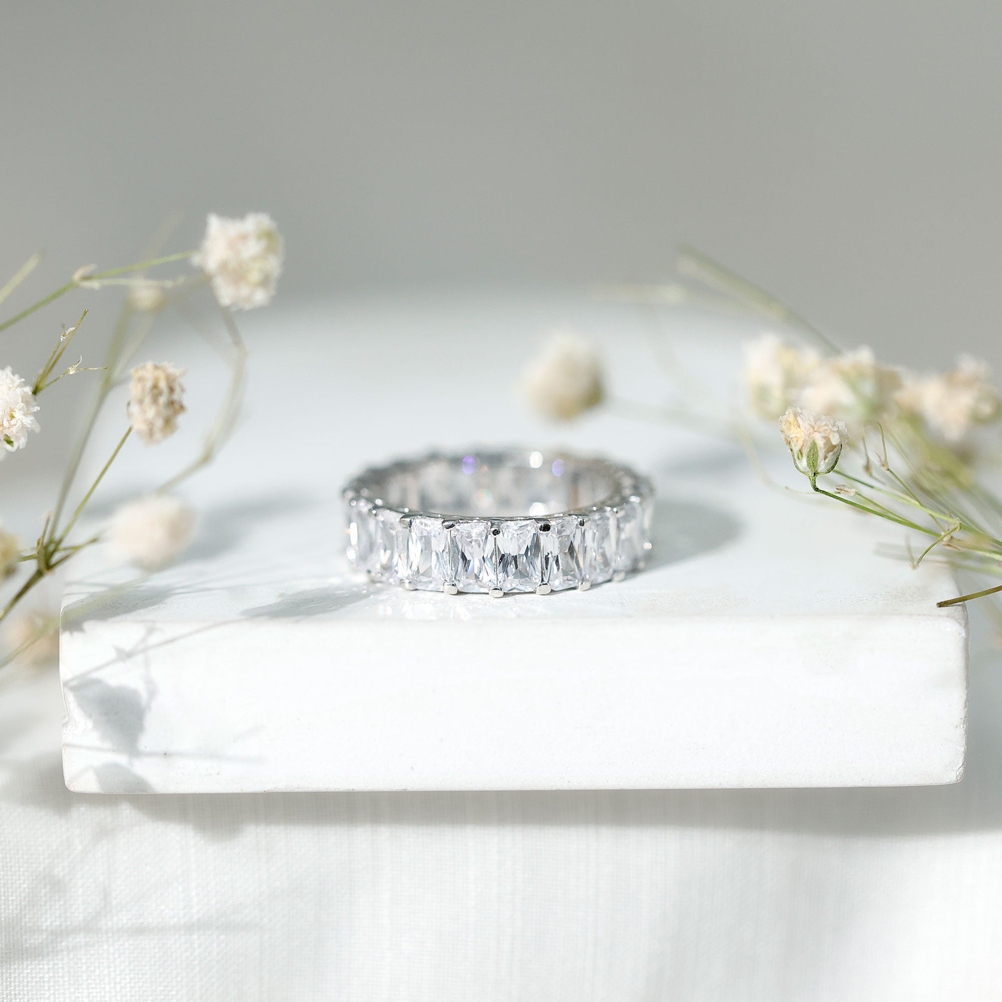 Emerald Cut Zircon Full Eternity Band Ring