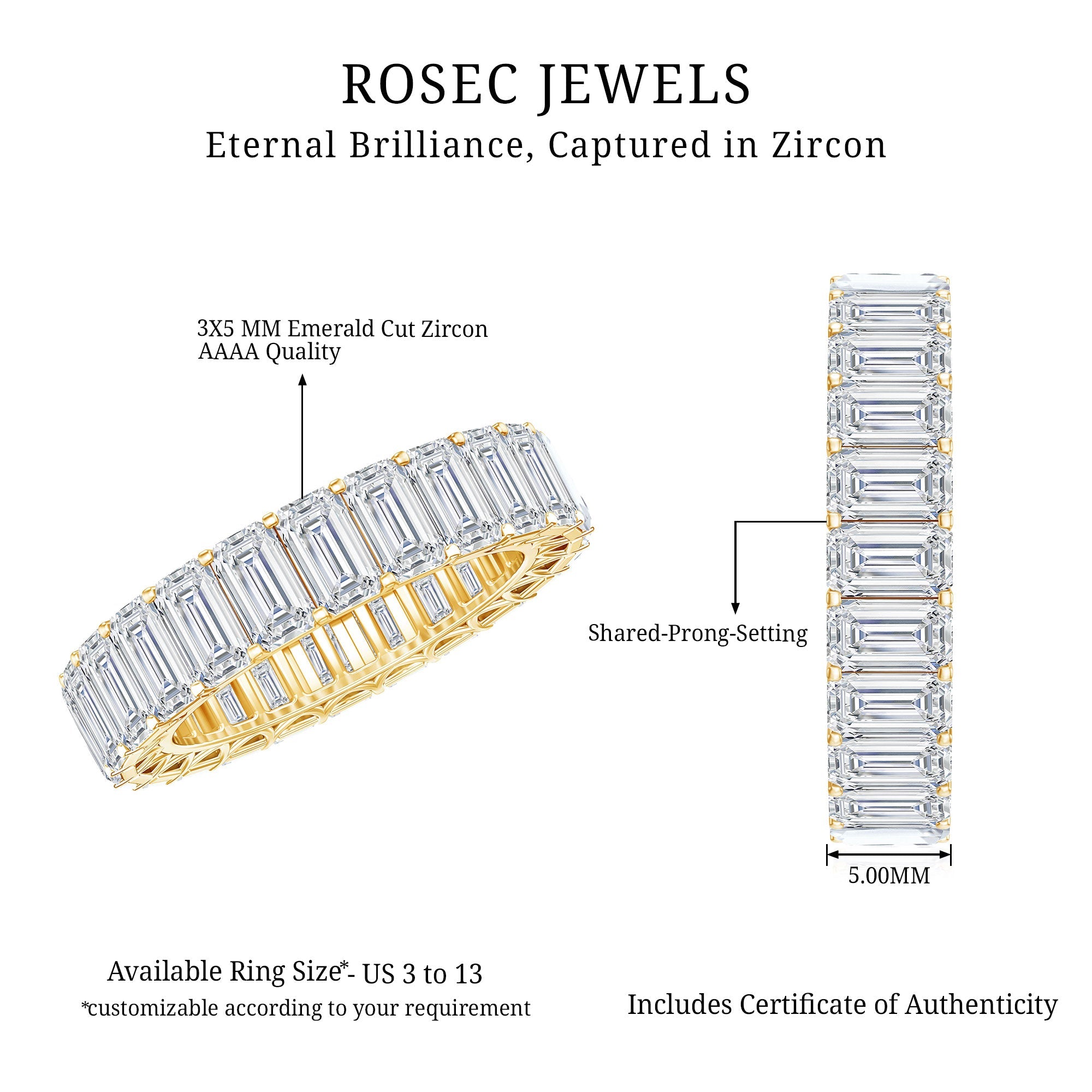 Emerald Cut Zircon Full Eternity Band Ring