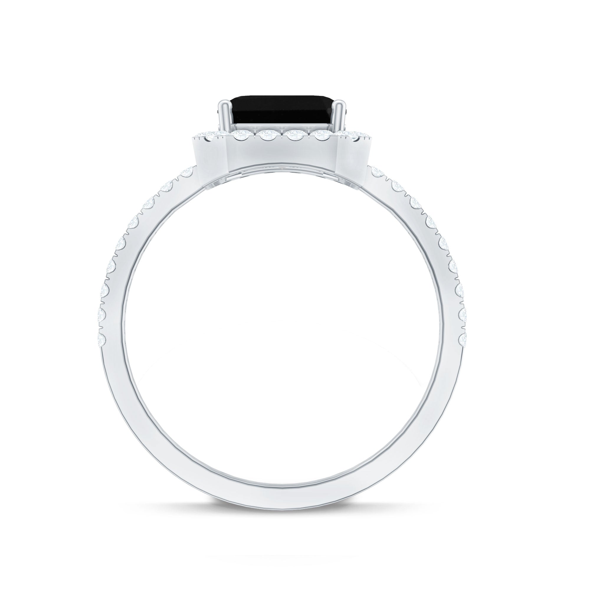 Certified Asscher Cut Black Onyx and Diamond Engagement Ring