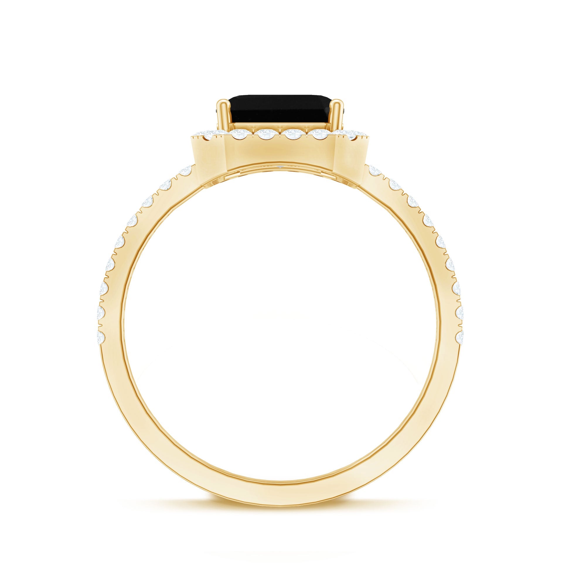 Certified Asscher Cut Black Onyx and Diamond Engagement Ring