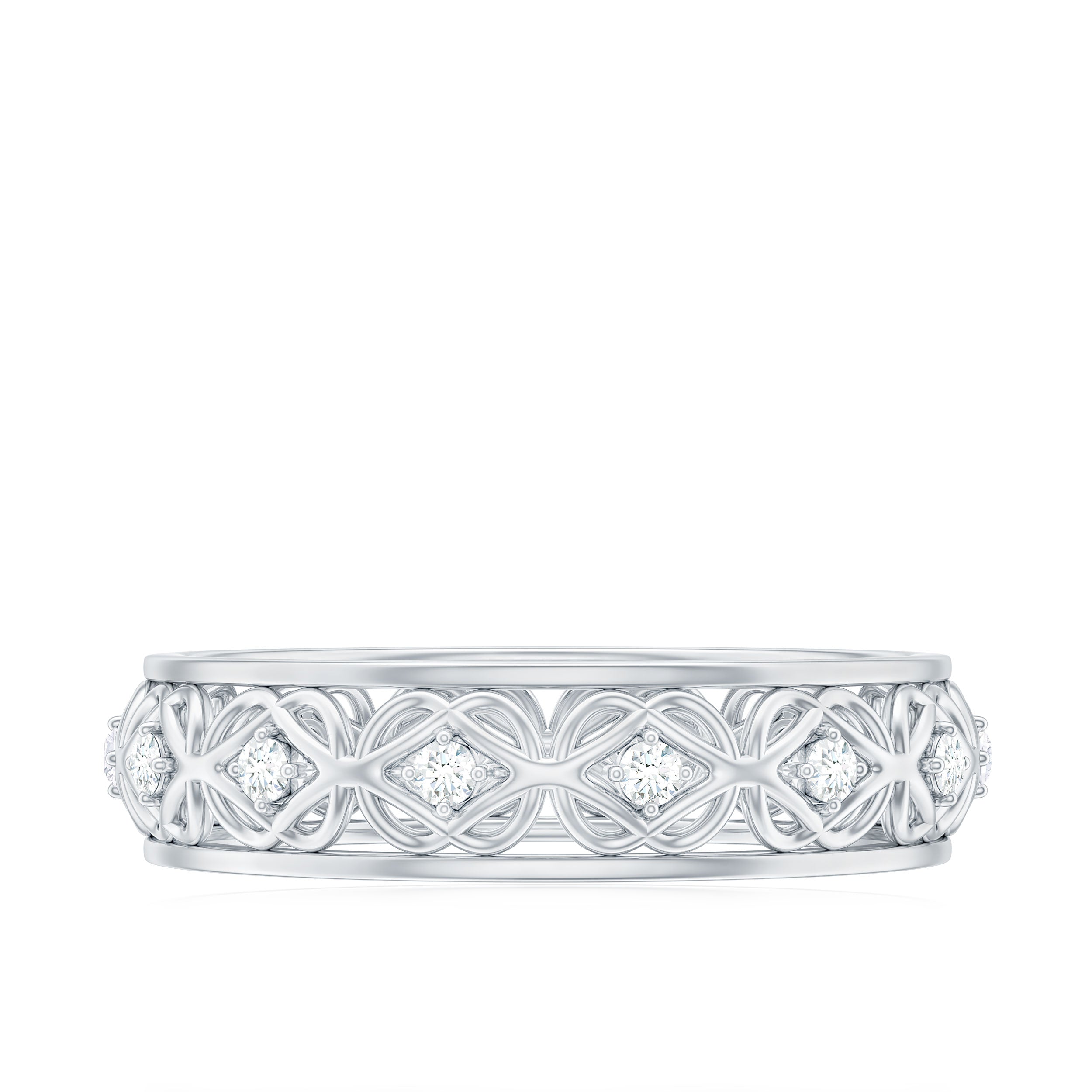 Vintage Inspired Zircon Celtic Knot Full Eternity Band Ring in Gold