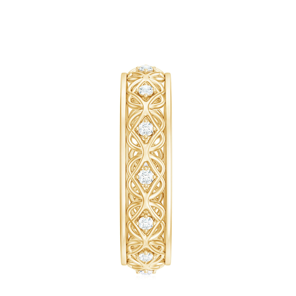 Vintage Inspired Zircon Celtic Knot Full Eternity Band Ring in Gold