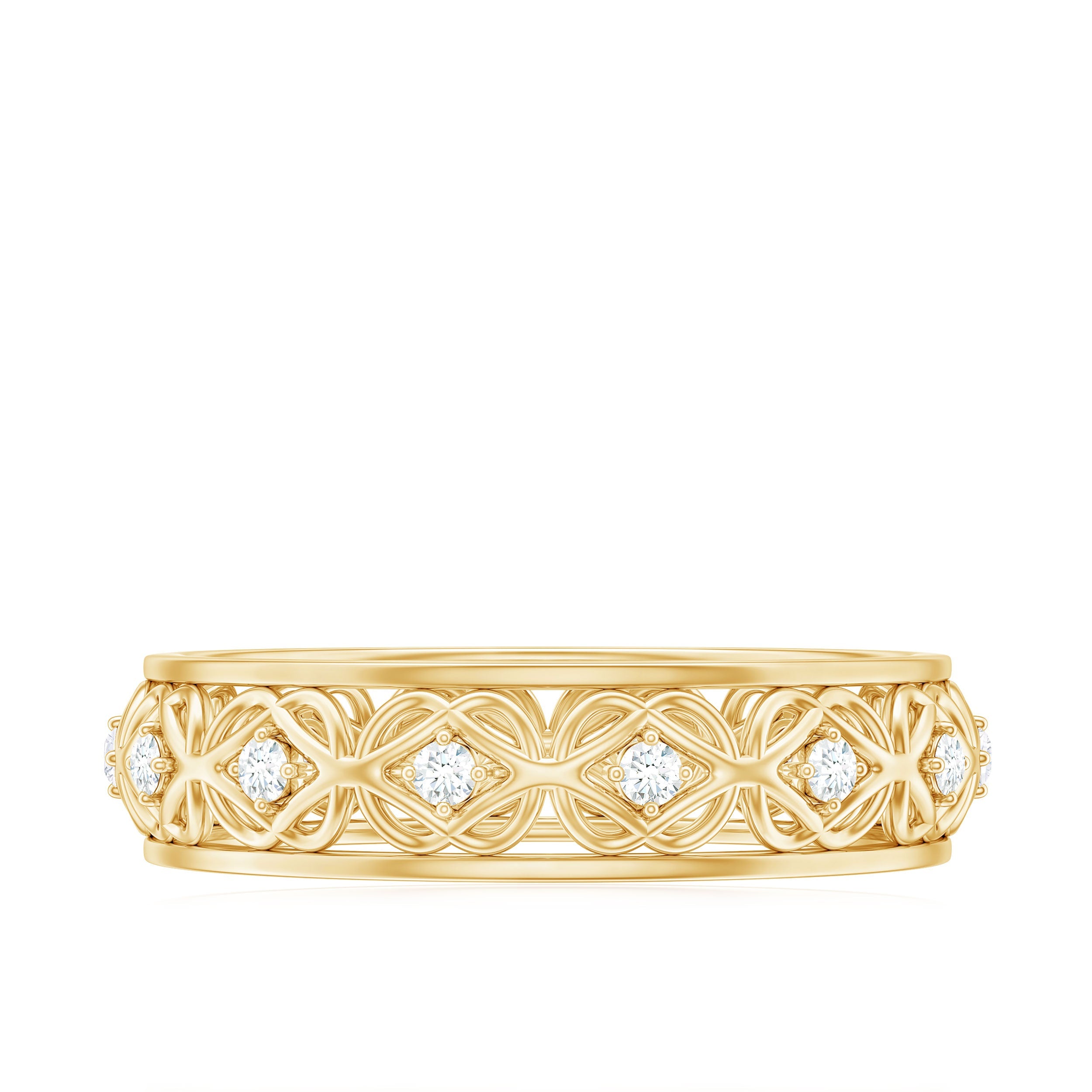 Vintage Inspired Zircon Celtic Knot Full Eternity Band Ring in Gold