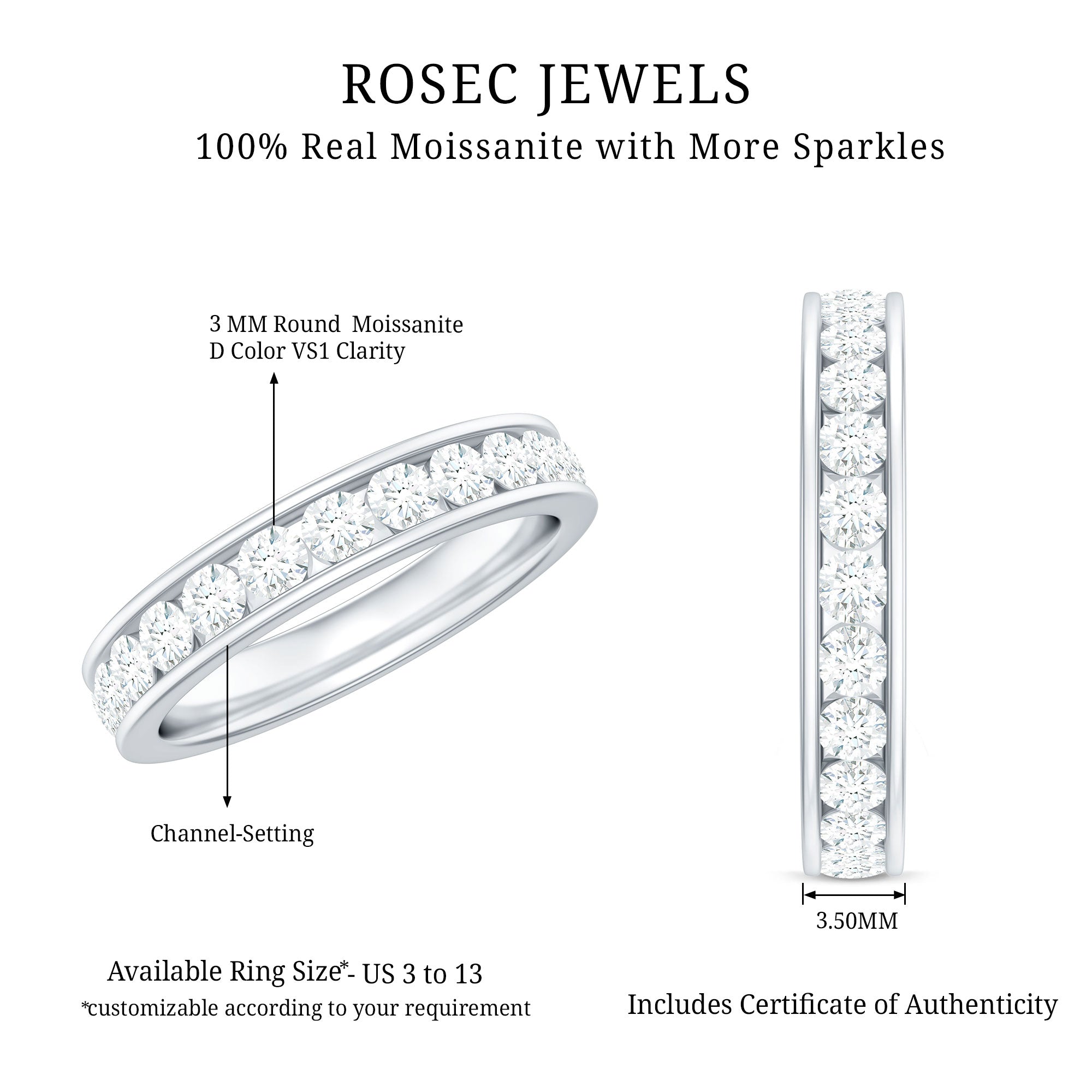 Channel Set Round Moissanite Full Eternity Band Ring