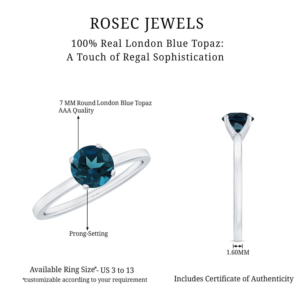 7mm Round London Blue Topaz Solitaire Ring With Certificate