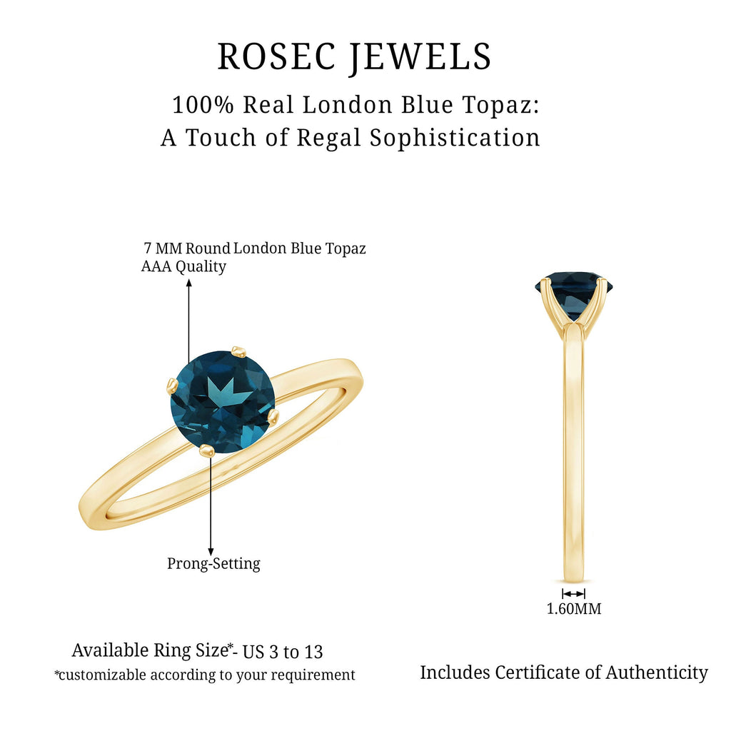 7mm Round London Blue Topaz Solitaire Ring With Certificate