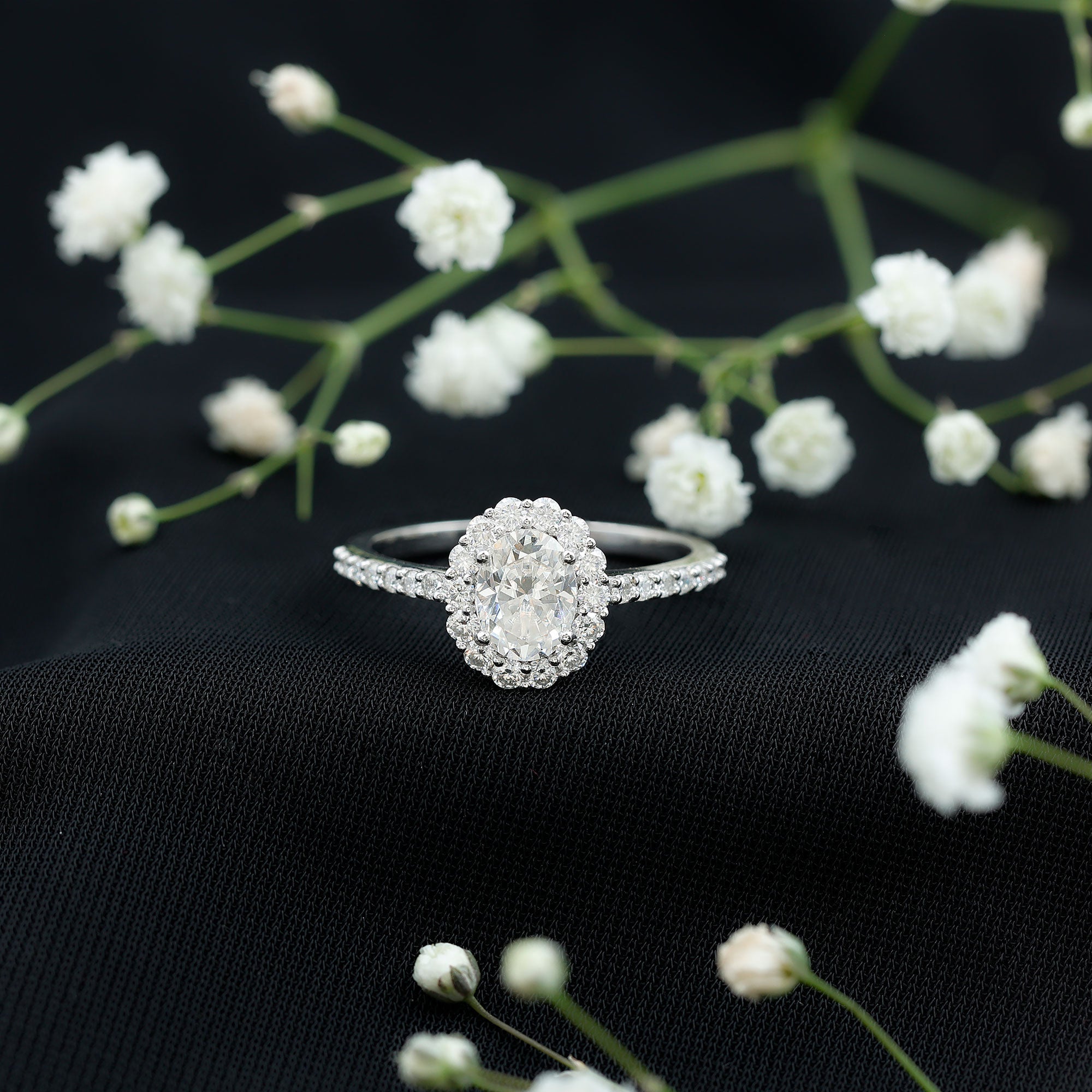 1.2 Carat Oval Cut Simulated Diamond Halo Engagement Ring
