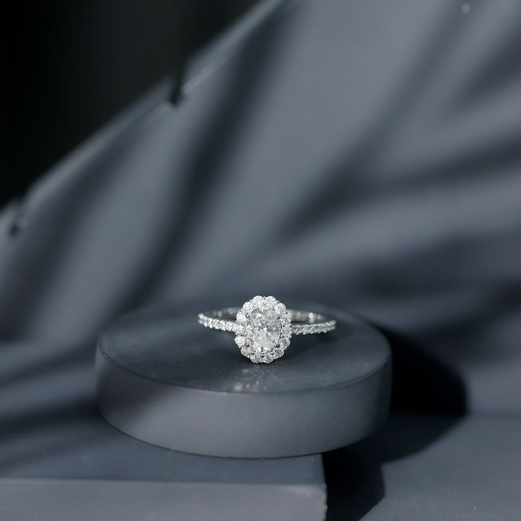 1.2 Carat Oval Cut Simulated Diamond Halo Engagement Ring