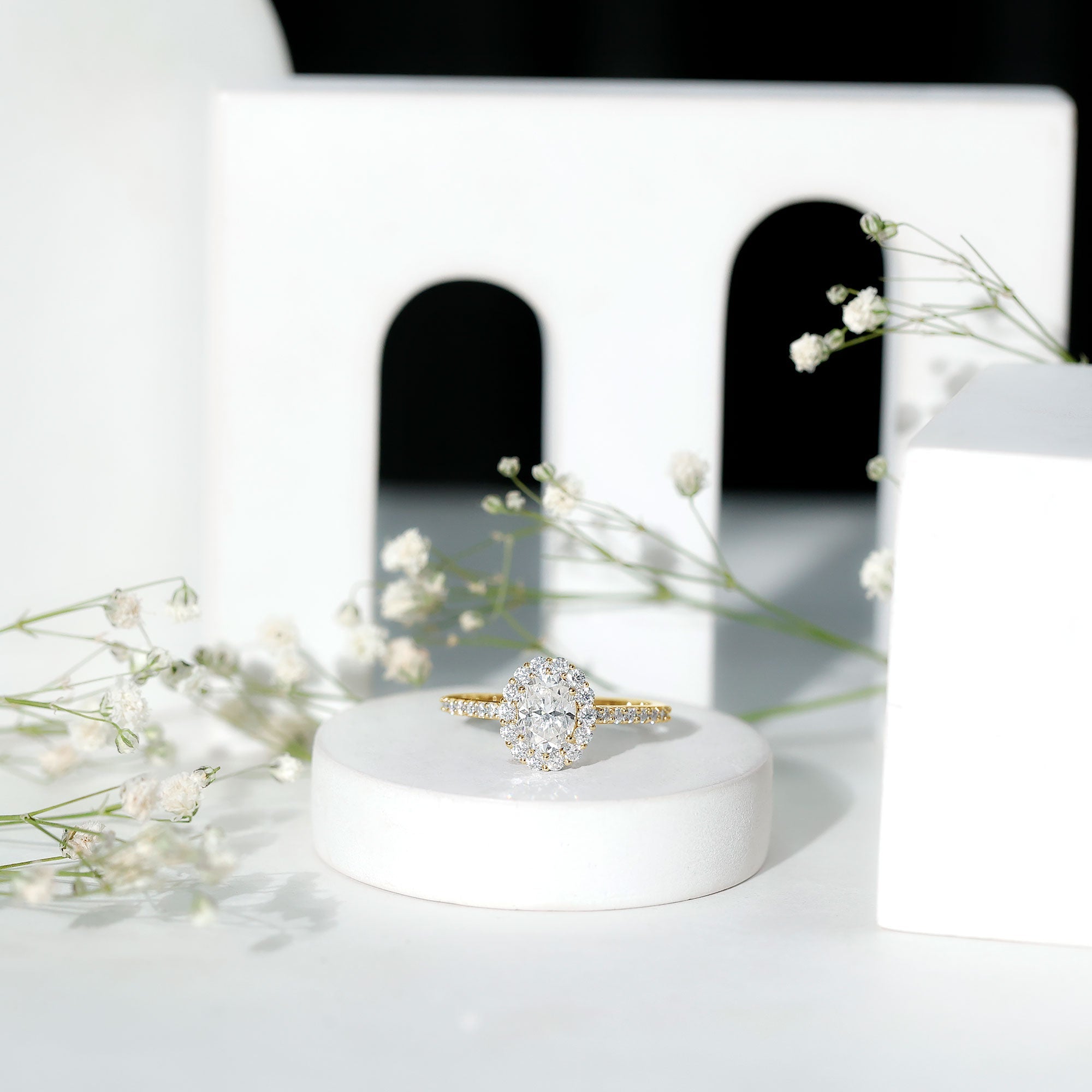 1.2 Carat Oval Cut Simulated Diamond Halo Engagement Ring