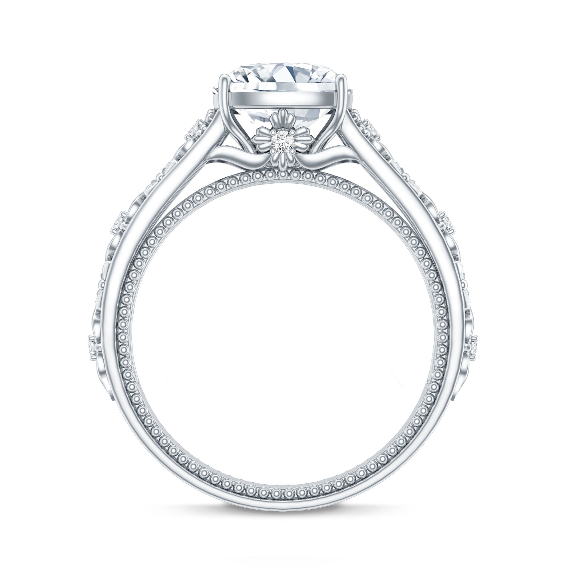 Cushion Cut Solitaire Zircon Gold Floral Engagement Ring