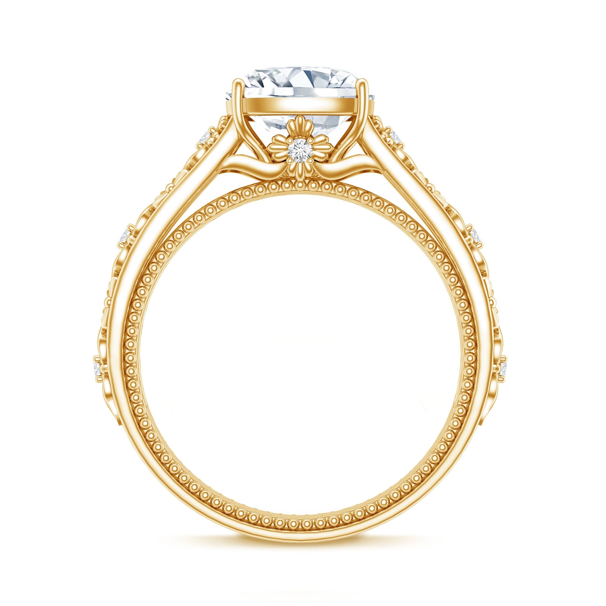 Cushion Cut Solitaire Zircon Gold Floral Engagement Ring