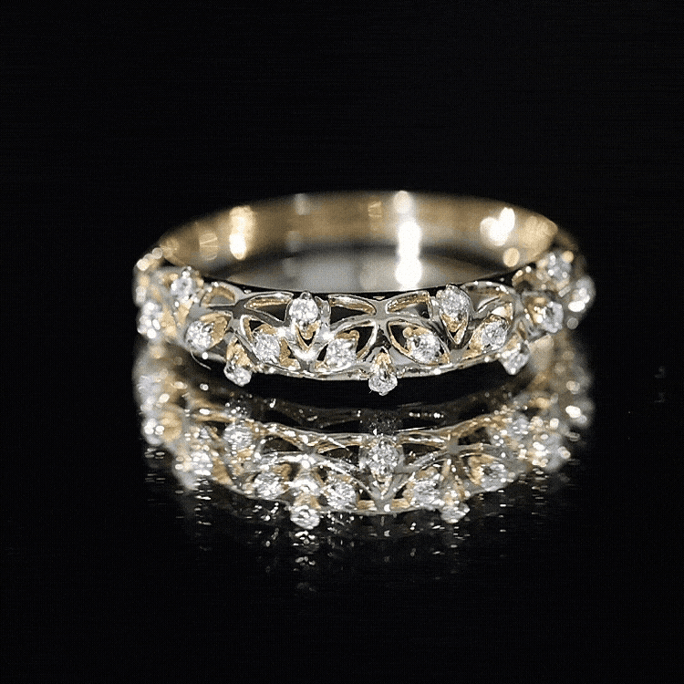 Round Zircon Semi Eternity Band with Filigree Details