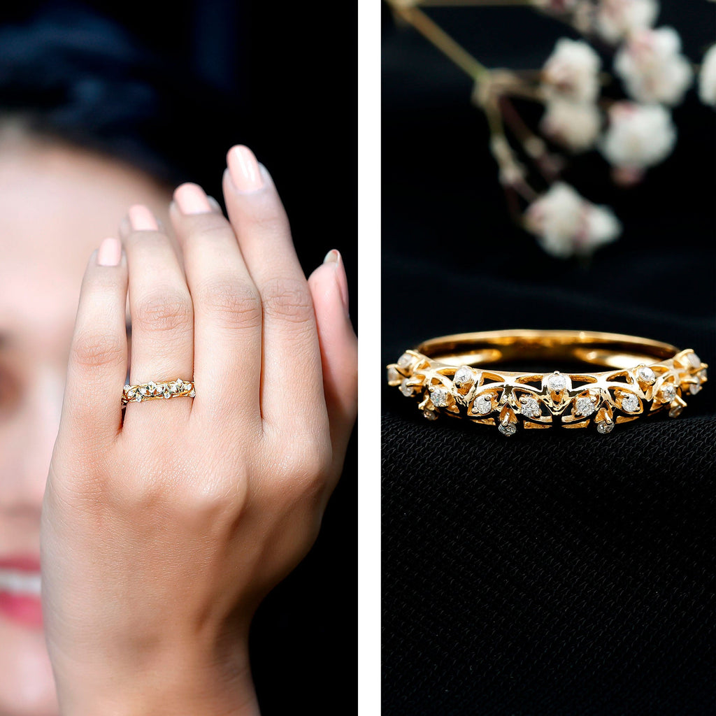 Round Zircon Semi Eternity Band with Filigree Details