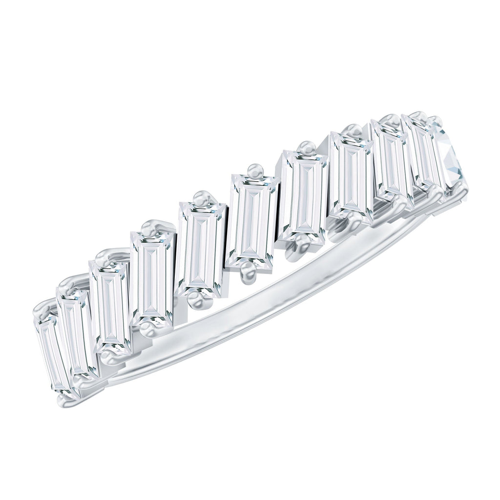 Tilted Baguette Cut Simulated Diamond Half Eternity Ring