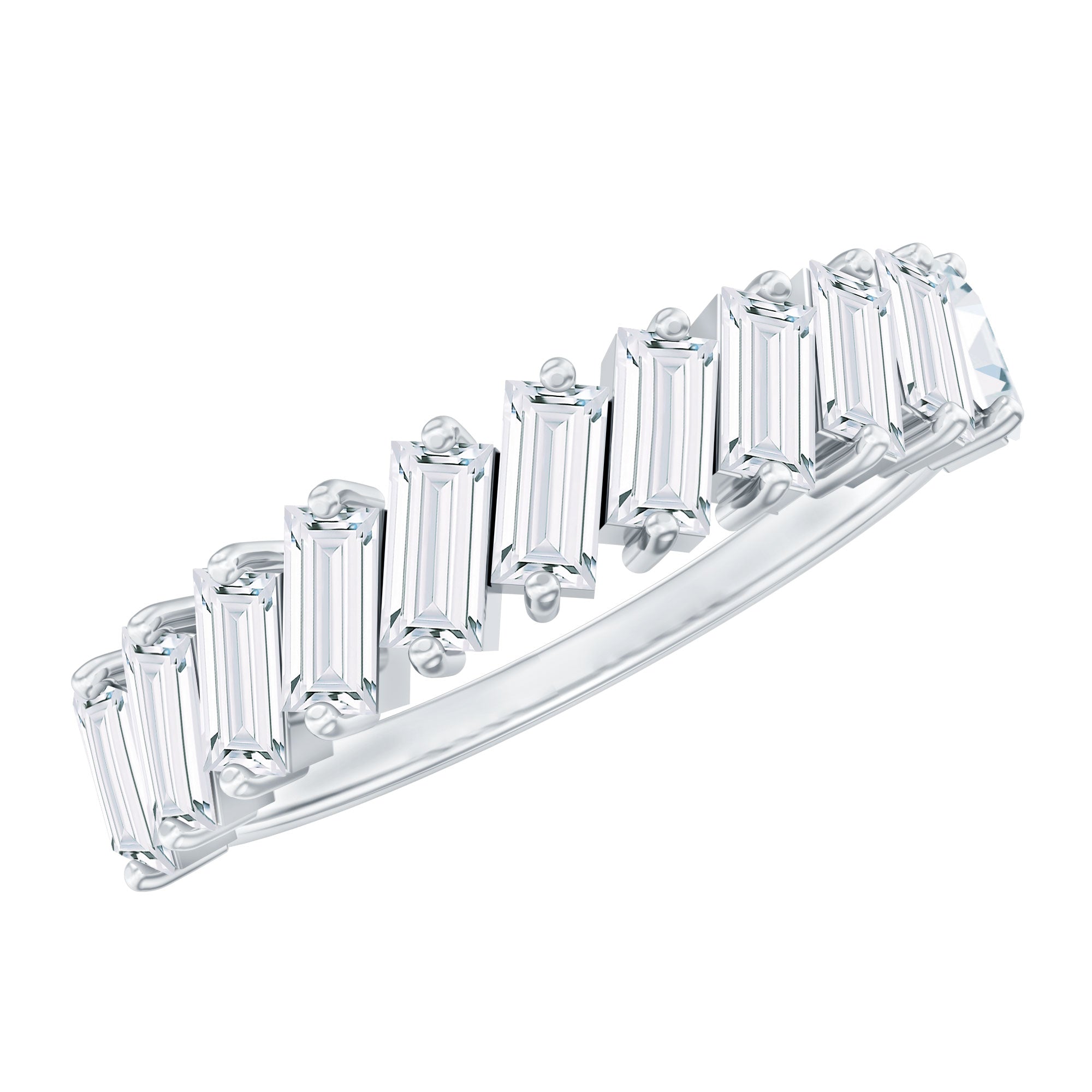 Tilted Baguette Cut Simulated Diamond Half Eternity Ring