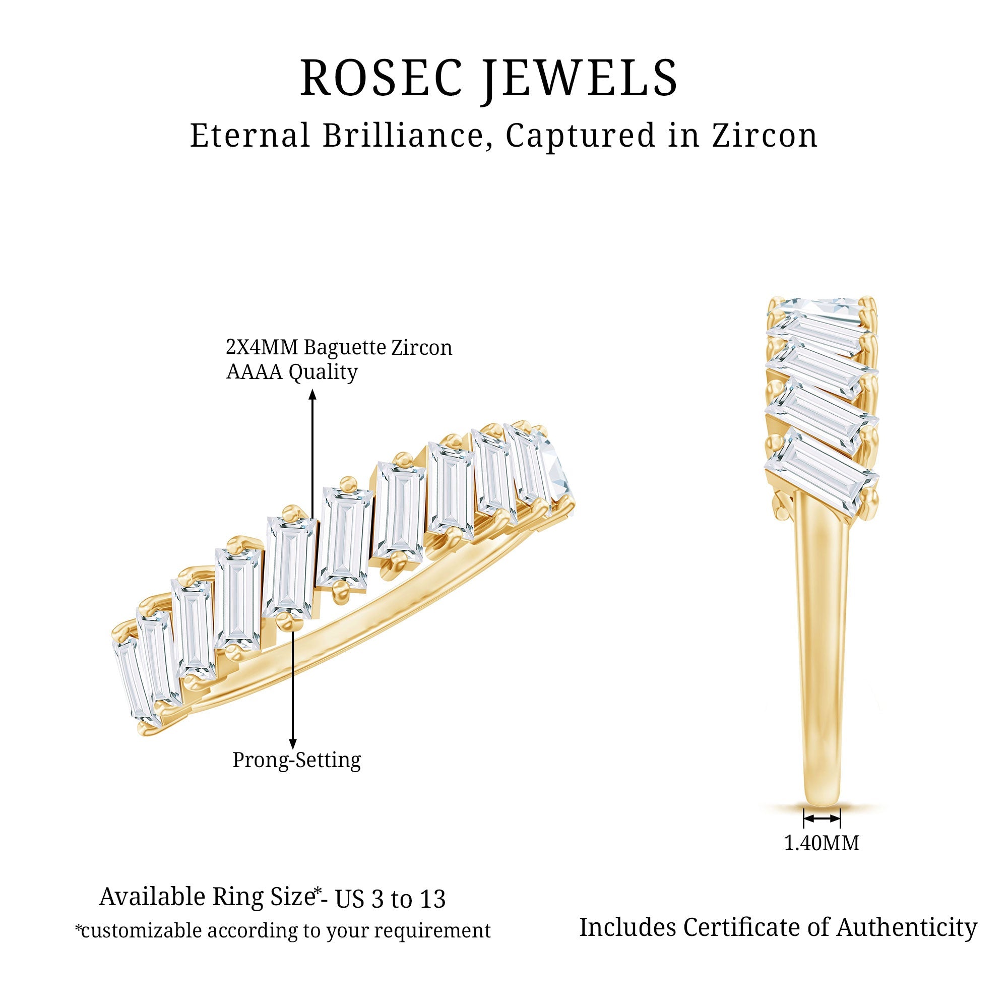 Tilted Baguette Cut Simulated Diamond Half Eternity Ring