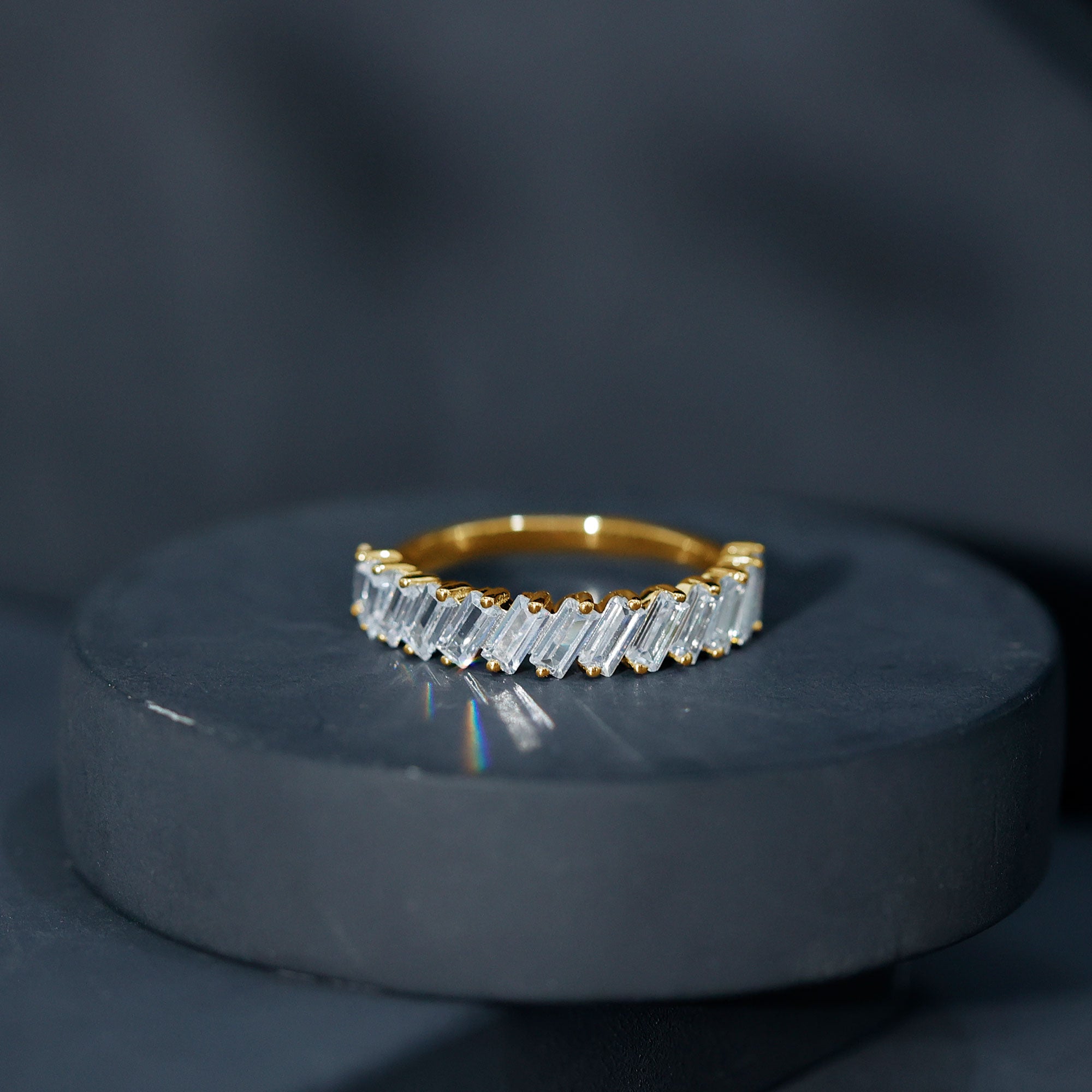 Tilted Baguette Cut Simulated Diamond Half Eternity Ring