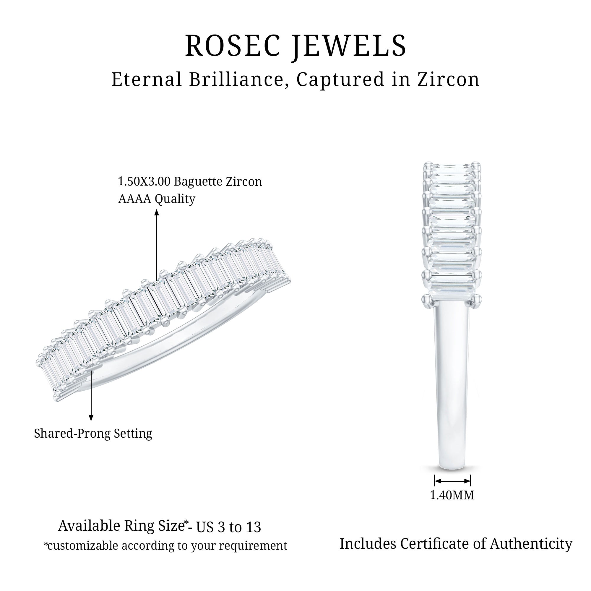 Minimal Baguette Cut Cubic Zirconia Half Eternity Ring
