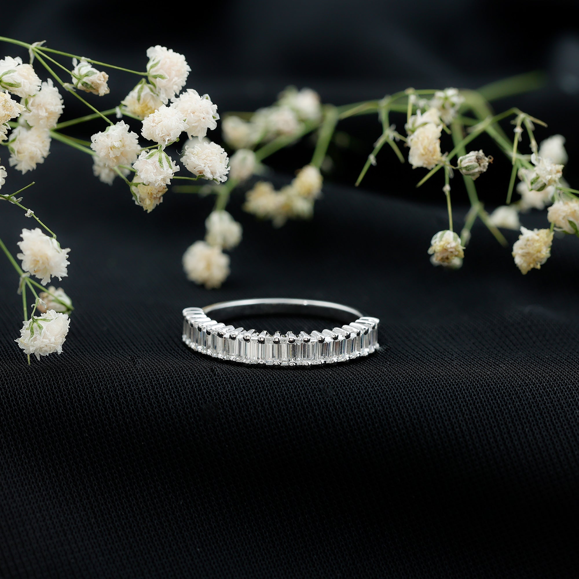 Minimal Baguette Cut Cubic Zirconia Half Eternity Ring
