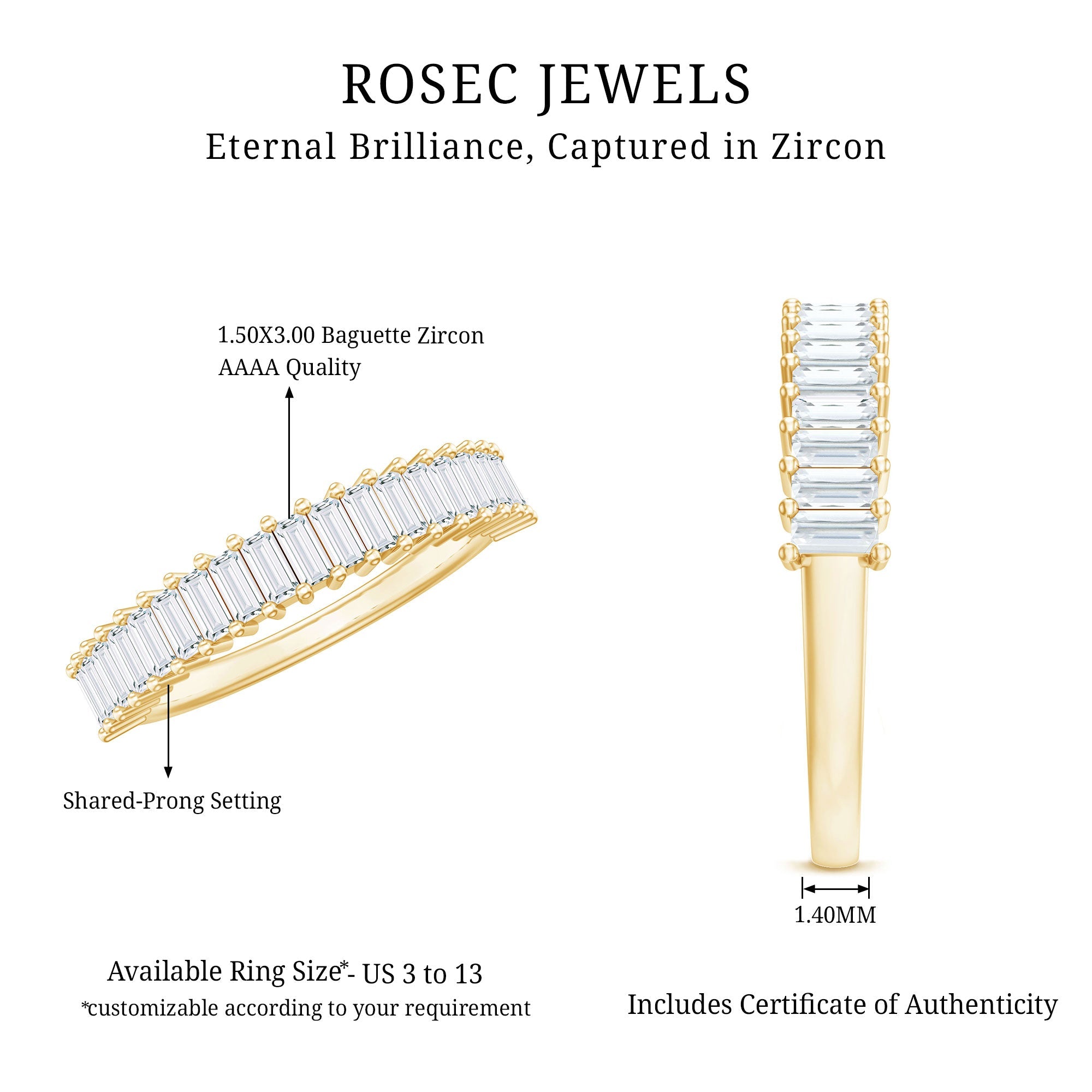 Minimal Baguette Cut Cubic Zirconia Half Eternity Ring