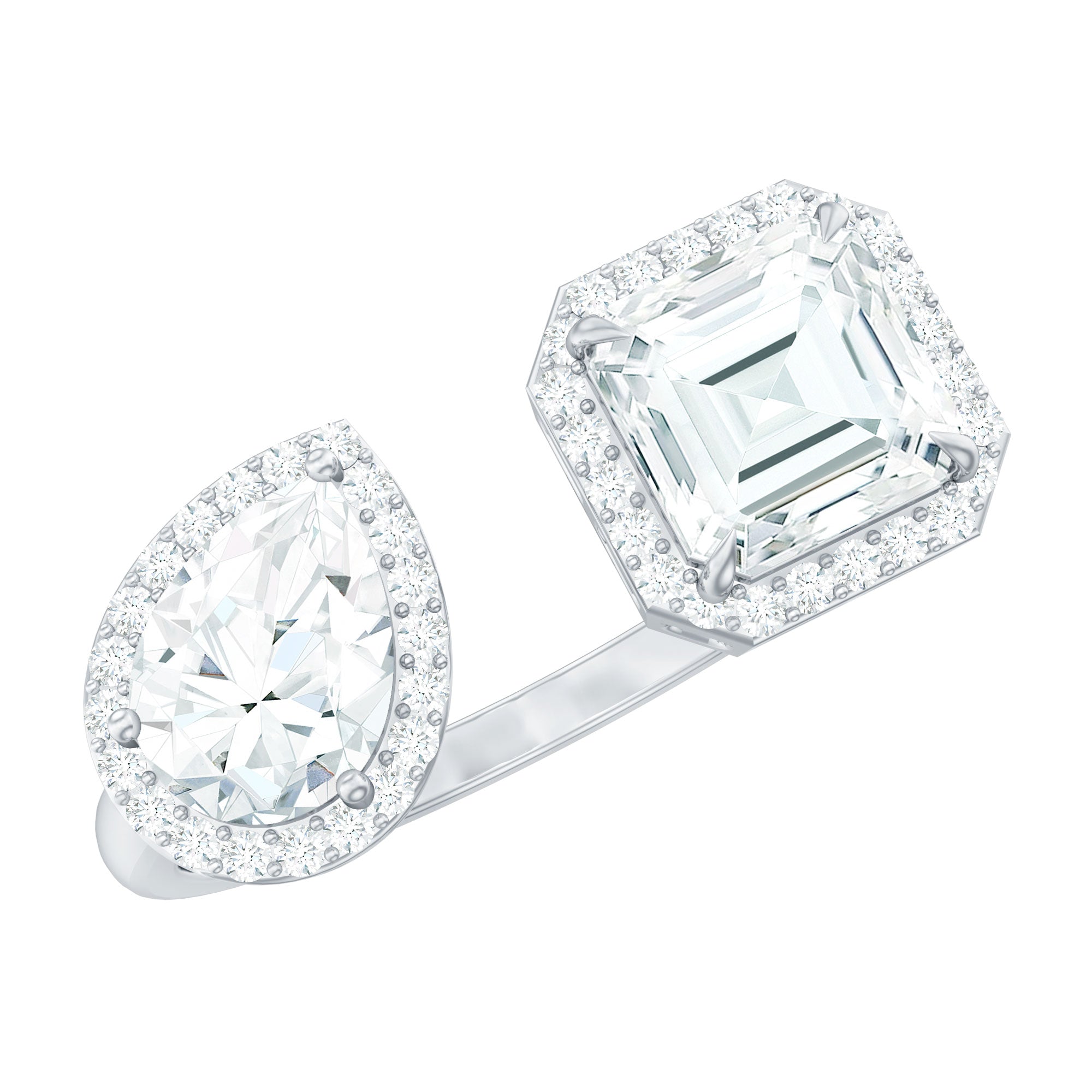 Certified Simulated Diamond Two Stone Cuff Engagement Ring