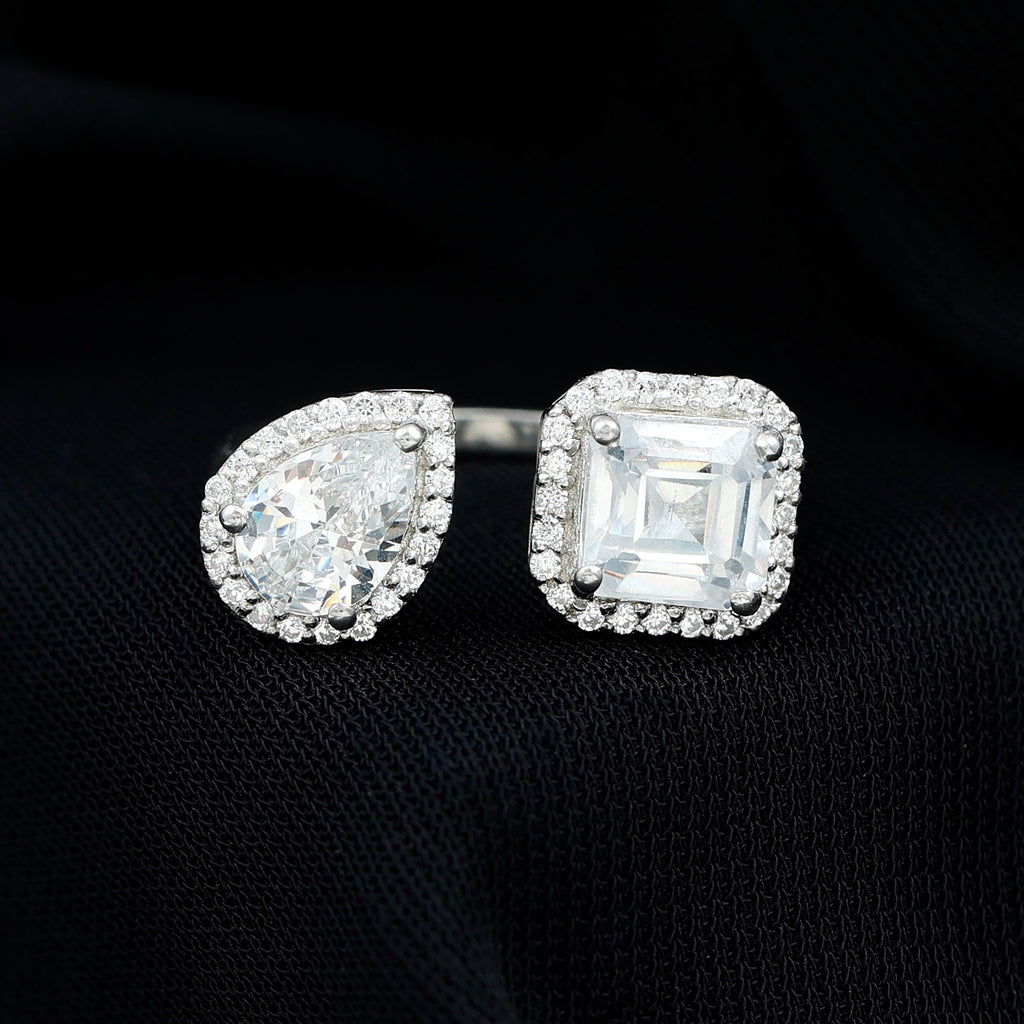 Certified Simulated Diamond Two Stone Cuff Engagement Ring