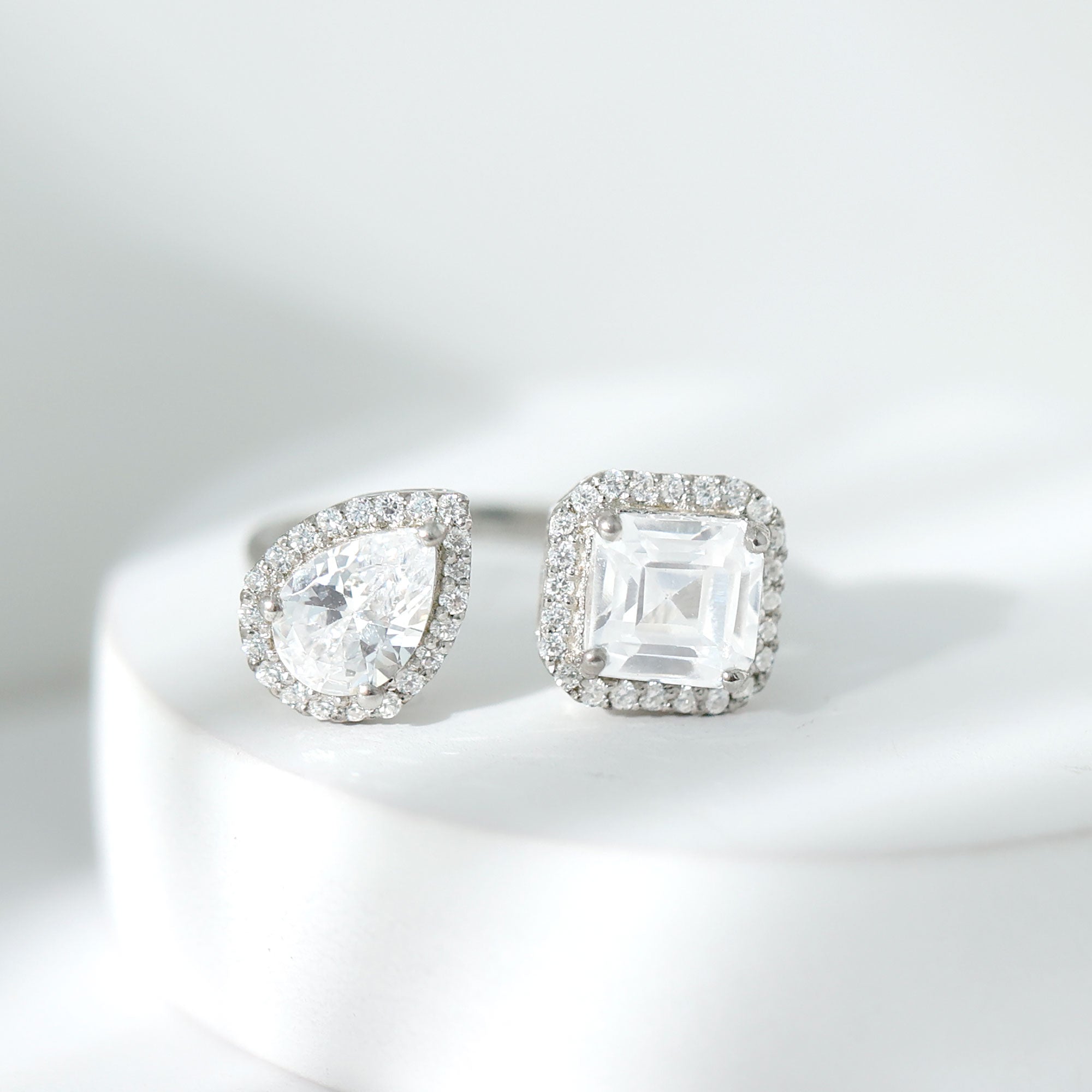 Certified Simulated Diamond Two Stone Cuff Engagement Ring