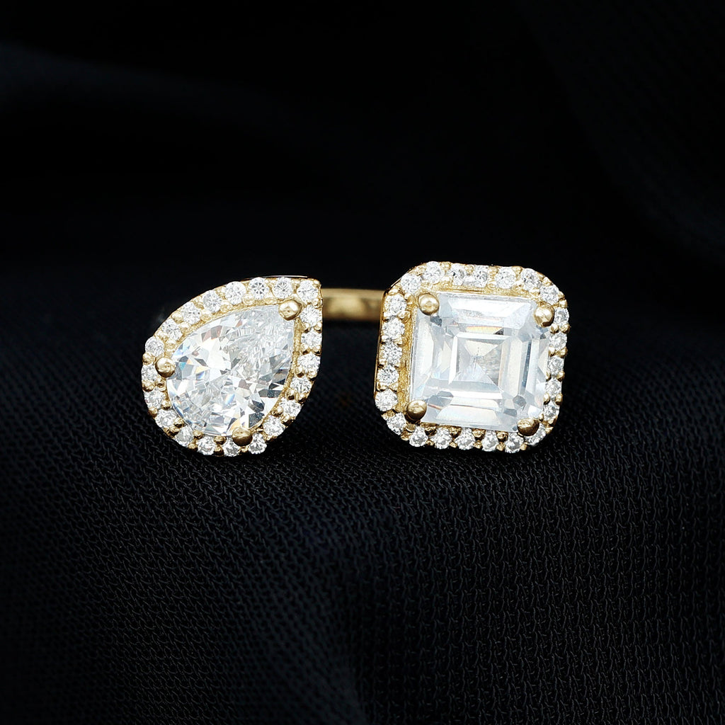 Certified Simulated Diamond Two Stone Cuff Engagement Ring
