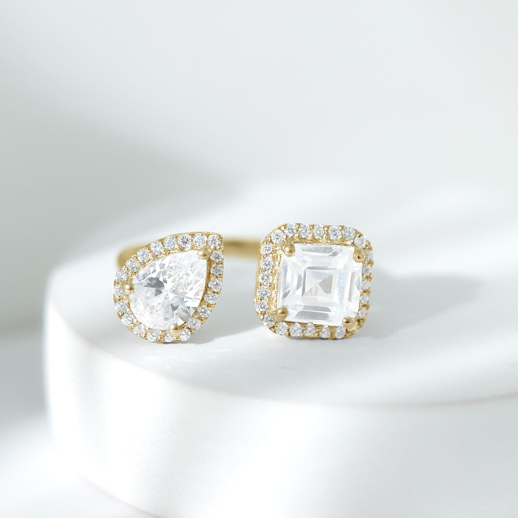 Certified Simulated Diamond Two Stone Cuff Engagement Ring