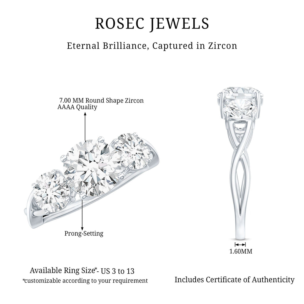 3 Stone Round Cubic Zirconia Crossover Engagement Ring