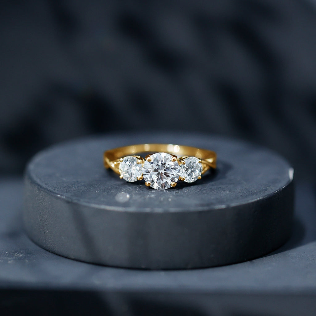 3 Stone Round Cubic Zirconia Crossover Engagement Ring