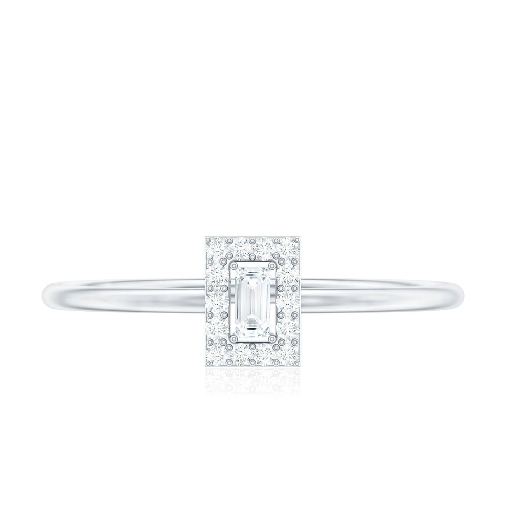 Dainty Baguette Cut Moissanite Promise Ring with Halo