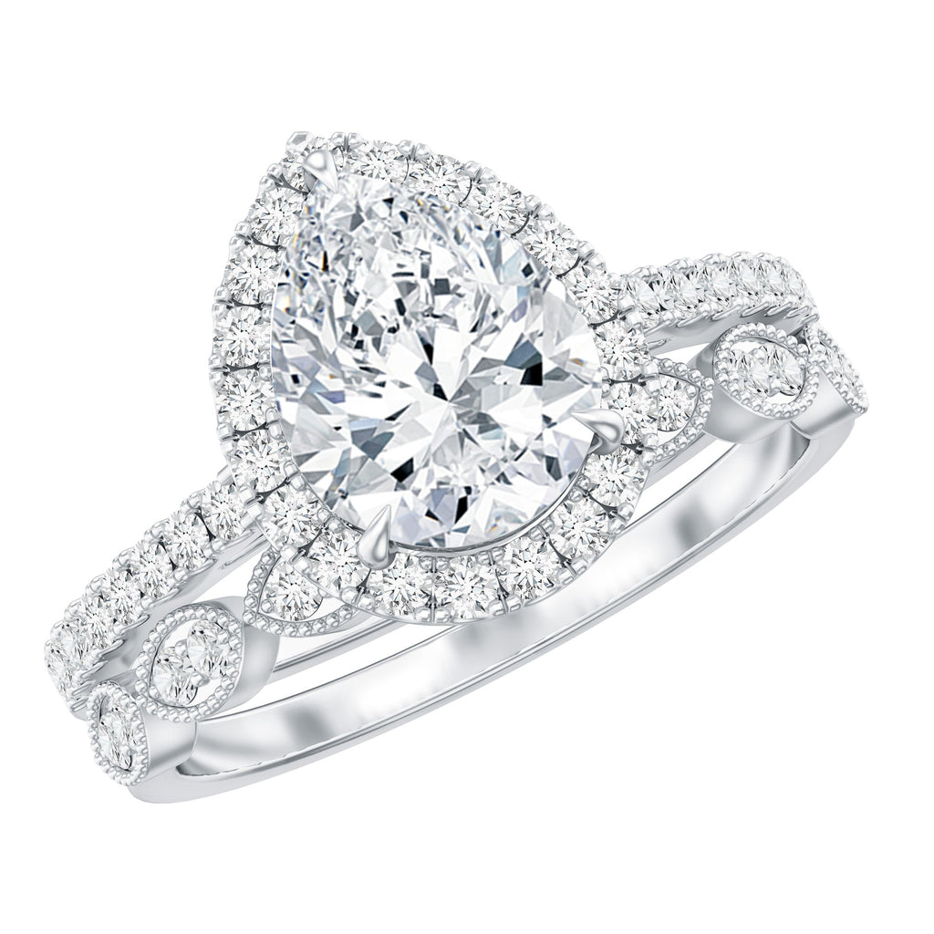 1.49 Carat Cubic Zirconia Teardrop Wedding Ring Set for Women