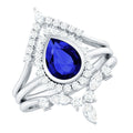 Vintage Looking Lab Grown Blue Sapphire 3 Piece Bridal Ring Set with Moissanite