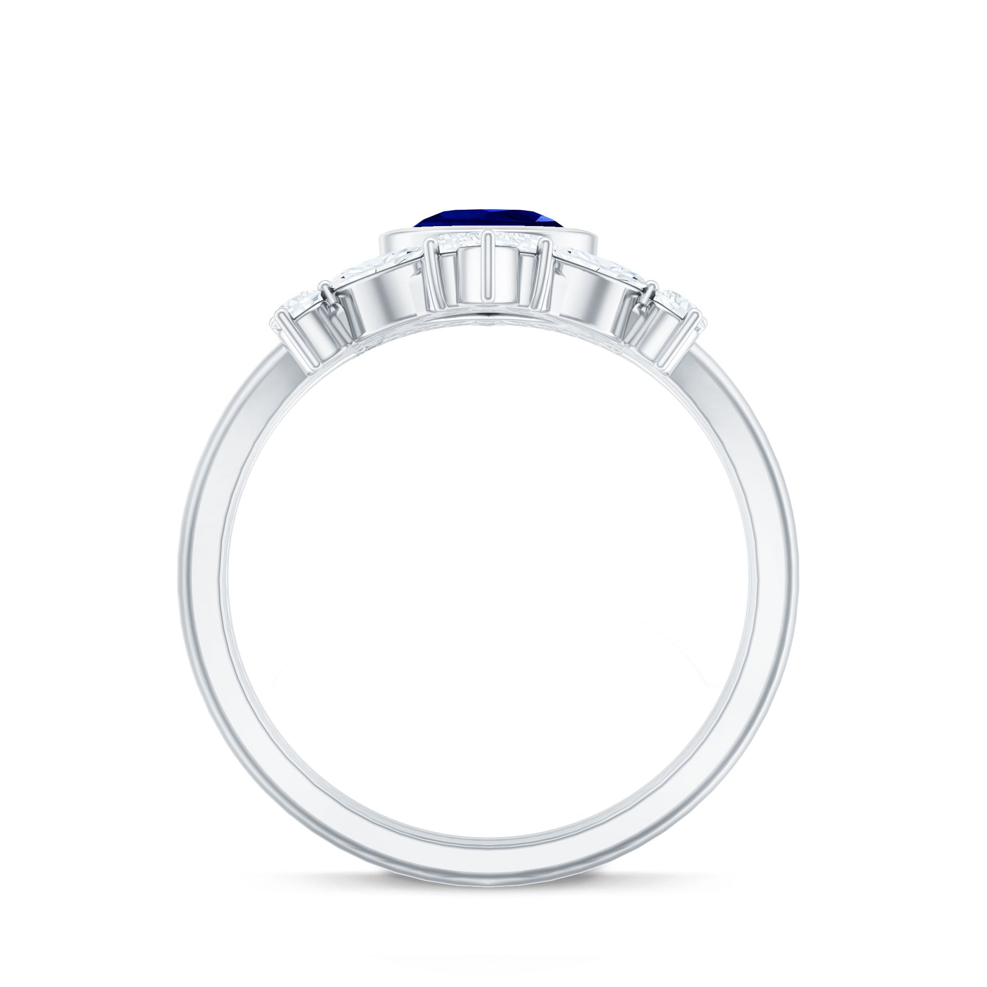 Vintage Looking Lab Grown Blue Sapphire 3 Piece Bridal Ring Set with Moissanite