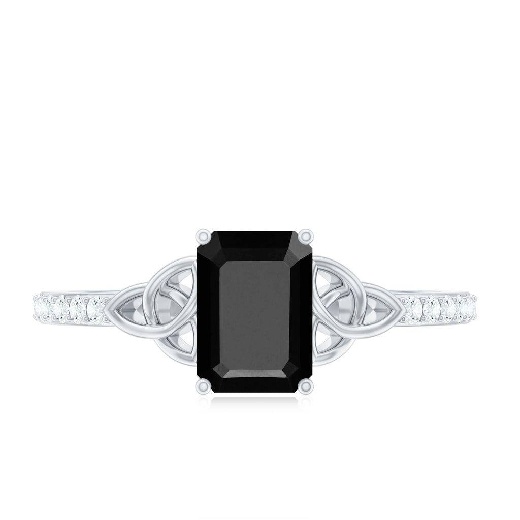 6X8mm Emerald Cut Black Onyx Celtic Engagement Ring with Diamond